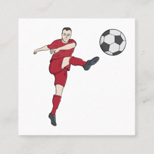 Carte De Visite Carré Joueur de football rétro frappant le ballon en vol