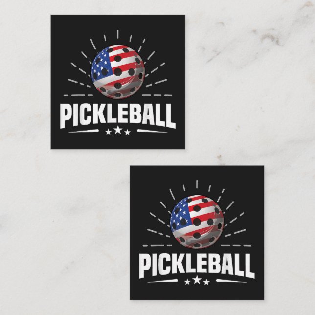Carte De Visite Carré Joueur de Pickleball au Drapeau Américain US (Devant / Derrière)
