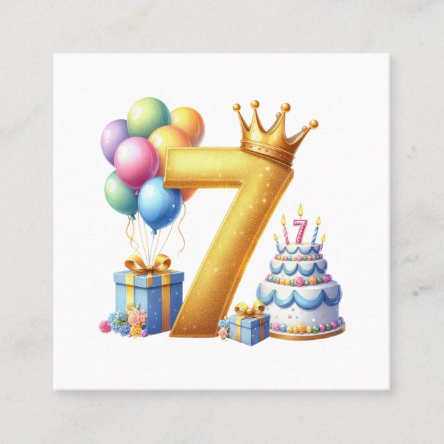 Carte De Visite Carré Joyeux 7ème Anniversaire (Devant)
