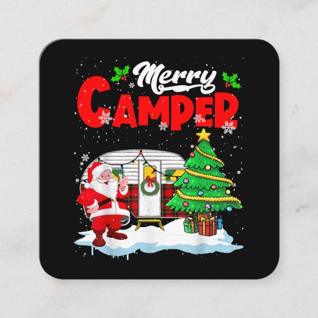 Carte De Visite Carré Joyeux Camper Noël Père Noël Camper Camper Camping (Devant)