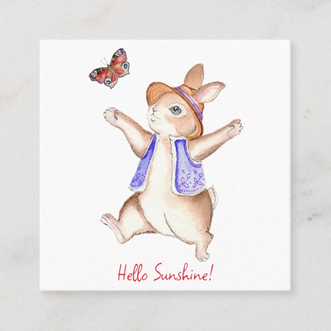 Carte De Visite Carré Jumping into Spring Bunny Flat Note Card (Devant)