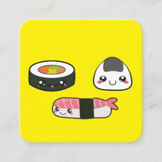 Carte De Visite Carré Kawaii, drôle et drôle Sushi mooshie