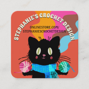 Carte De Visite Carré Kitty fil chat arc-en-ciel crochet tricot homespun