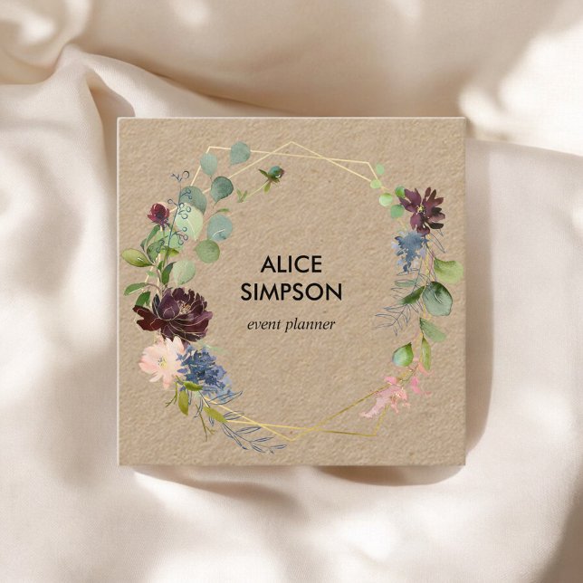 Carte De Visite Carré Kraft géométrique bleu et bordeaux (Créateur téléchargé)