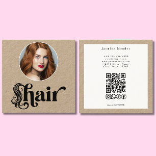 Carte De Visite Carré Kraft Organic Photo Coiffeur QR Réseaux Sociaux Ca