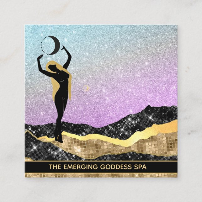 Carte De Visite Carré *~* La déesse Ombre Moon AQUA Parties scintillant (Devant)