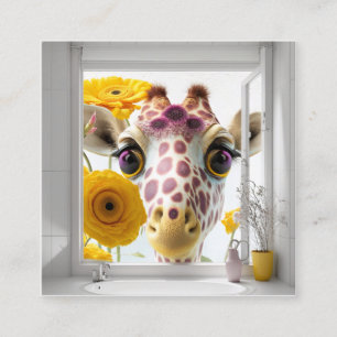 Carte De Visite Carré La Giraffe Peeks dans la fenêtre