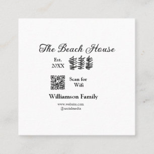 Carte De Visite Carré La maison de plage ajouter nom de famille Q R scan