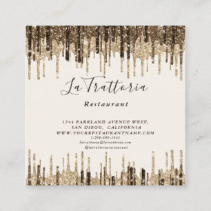 Carte De Visite Carré La Trattoria Restaurant Élégantes Gouttes de Paill
