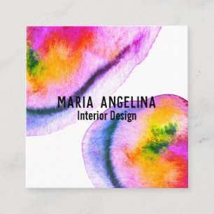 Carte De Visite Carré L'abrégé sur coloré aquarelle tourbillonne jaun