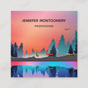 Carte De Visite Carré Lac d'hiver pittoresque avec Cerf