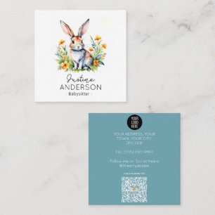 Carte De Visite Carré Lapin mignonne avec des couleurs chaudes baby-sitt