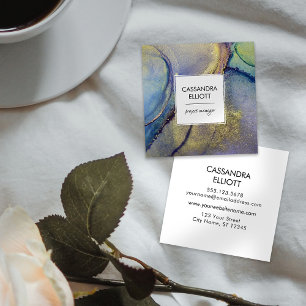 Carte De Visite Carré L'art liquide Abstrait Iridescendant en or multico