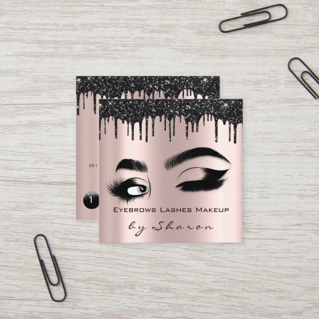 Carte De Visite Carré Lash Rose Eyebrow Drivers 6 Punches Code QR Logo (Devant/Arrière en situation)