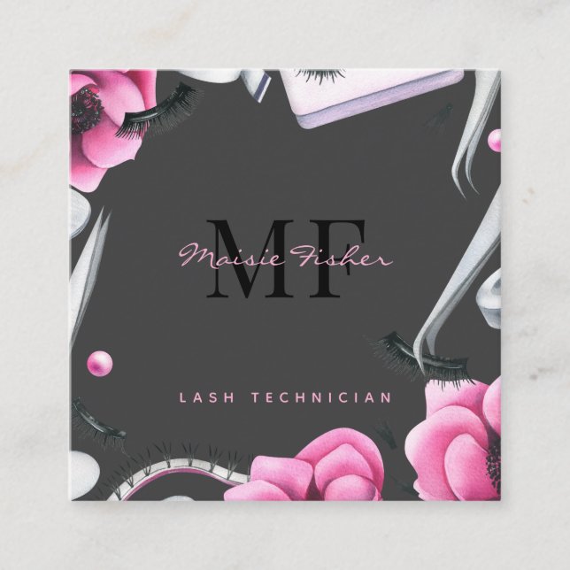 Carte De Visite Carré Lash Technician, Eyelash Infills QR Code Monogram  (Devant)
