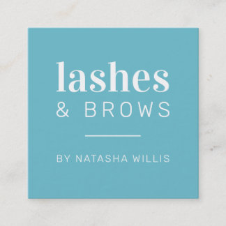 Carte De Visite Carré LASHES & BROWS moderne minimaliste bleu turquoise