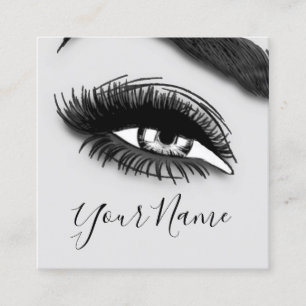 Carte De Visite Carré Lashes de maquillage Logo microlame gris Code QR
