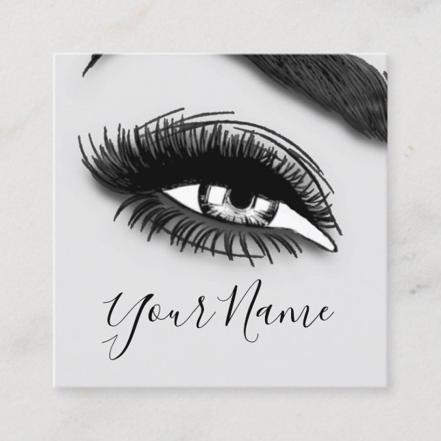 Carte De Visite Carré Lashes de maquillage Logo microlame gris Code QR (Devant)