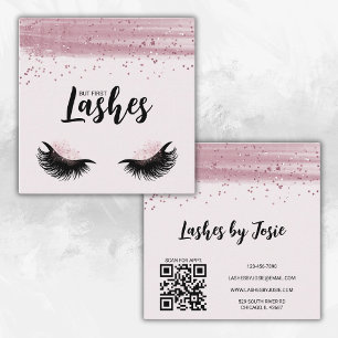 Carte De Visite Carré Lashes Parties scintillant rose moderne QR Code