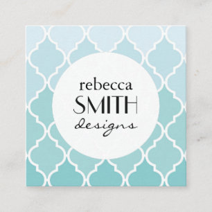 Carte De Visite Carré Latticework Bleu, Ombre, Quatrefoil, Trellis