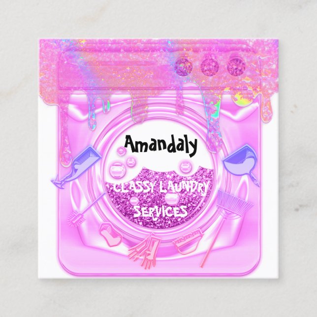 Carte De Visite Carré Laundry Cleaning Service (Devant)