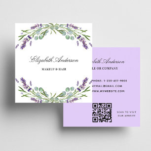 Carte De Visite Carré Lavande eucalyptus vert violet code QR