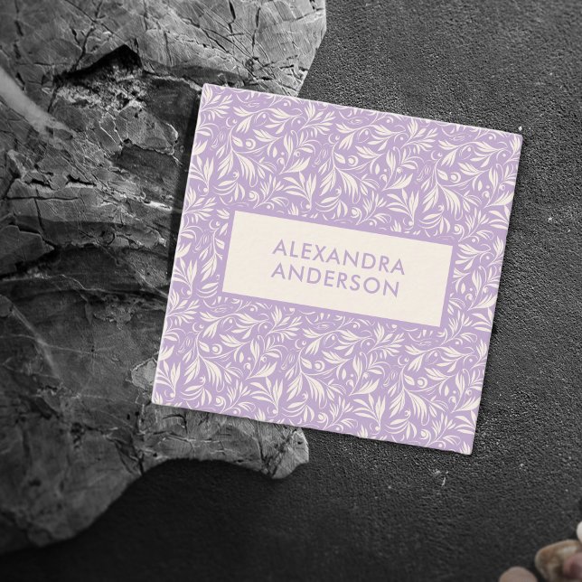 Carte De Visite Carré Lavande Motif Feuille végétale minimale (Minimal Botanical Leaves Pattern Lavender Square Business Card)