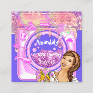 Carte De Visite Carré Lave-linge Services de nettoyage QRCode Logo Bleu