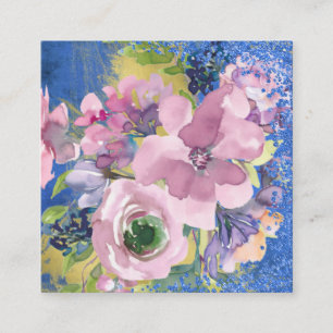 Carte De Visite Carré Lavender Blues Aquarelle Parties scintillant flora