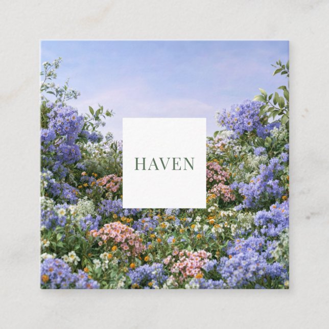 Carte De Visite Carré Lavender Coral Floral Meadow Square Frame (Devant)