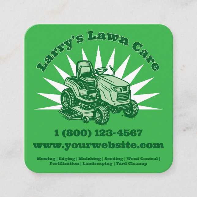 Carte De Visite Carré Lawnmower Lawn Care Business Template (Devant)