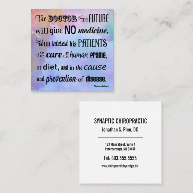 Carte De Visite Carré Le docteur de la future chiropractie d'aquarelle (Devant / Derrière)