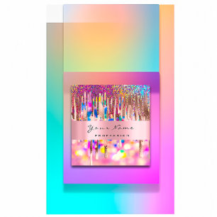 Carte De Visite Carré Le maquillage cloue les gouttes d'holographe rose 