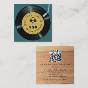 Carte De Visite Carré Lecteur de magasin de disques vinyles Vert minuit