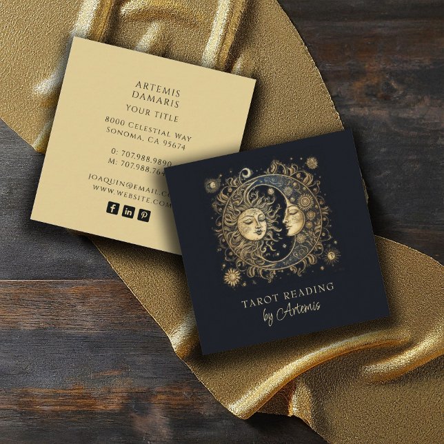 Carte De Visite Carré Lecteur de tarot mystique céleste Sun Moon (Créateur téléchargé)