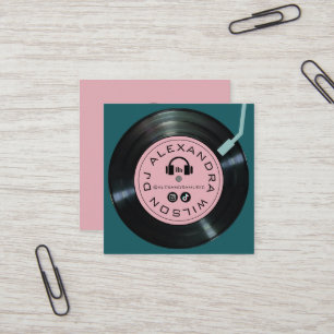 Carte De Visite Carré Lecteur de vinyle DJ Midnight Green & Pink