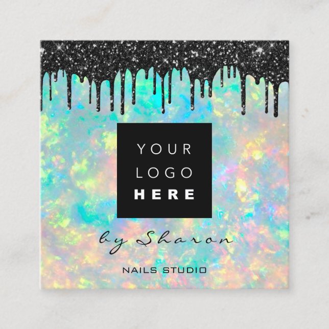 Carte De Visite Carré Lecteurs noirs 6 pointes QRCodeLogo Holographe de  (Devant)