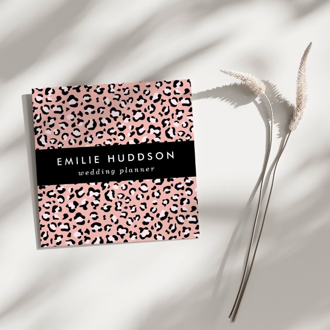Carte De Visite Carré Léopard Print, Léopard Spots, Rose Léopard (Créateur téléchargé)
