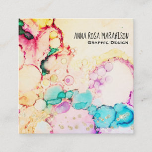 Carte De Visite Carré *~* Les bulles Abstraites de débit Peach Yellow Bl
