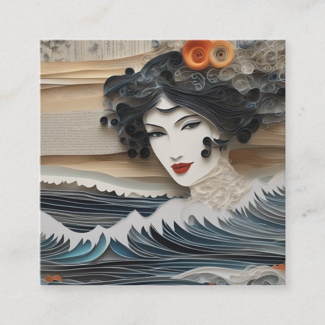 Carte De Visite Carré Les vagues Arrière - plans de style aquarelle sont (Devant)