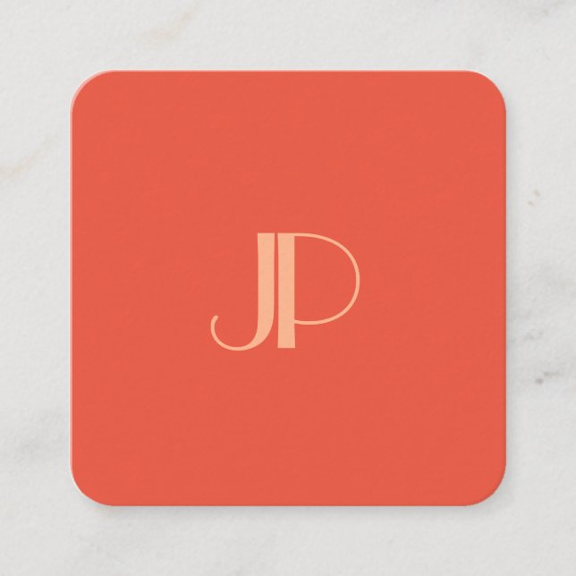 Carte De Visite Carré Lettre initiale de monogramme moderne orange clien (Devant)