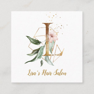 Carte De Visite Carré Lettre L avec le dessin géométrique et les fleurs