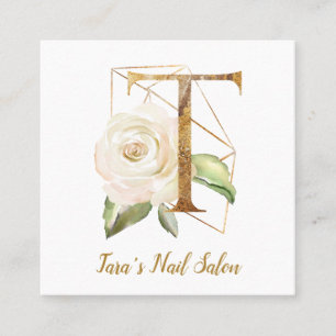 Carte De Visite Carré Lettre T avec le dessin géométrique et les fleur