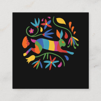 Carte De Visite Carré Lièvre et fleur mexicain coloré Otomi