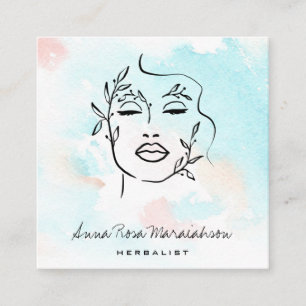 Carte De Visite Carré *~* Ligne Art QR Botanique Femme Verdure