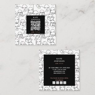 Carte De Visite Carré Lignes Abstraites modernes face à l'art de ligne c