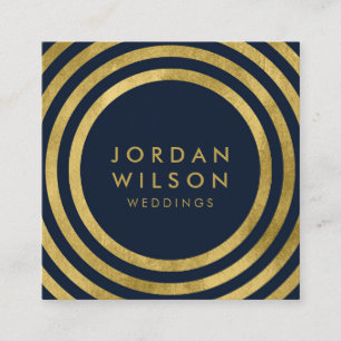 Carte De Visite Carré Lignes rondes d'or bleu élégant de Faux
