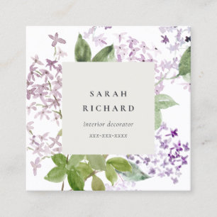 Carte De Visite Carré Lilac Cottage Jardin Aquarelle Bunch Floral