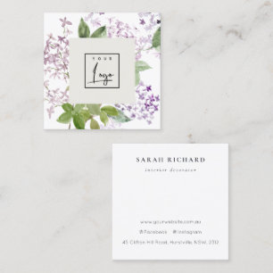 Carte De Visite Carré Lilac Cottage Jardin Aquarelle Floral Bunch Logo