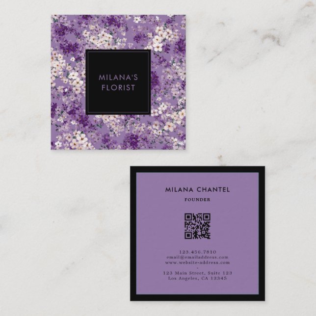 Carte De Visite Carré Lilas Daisy Fleuriste Fleur Moderne Tendance (Devant / Derrière)